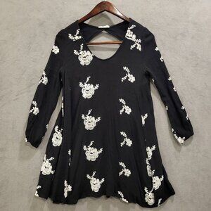 Altar'd State Embroidered Floral Dress Women's Small Boho Hippie Black Key Hole‎